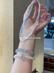 Double Wrap Blue Moonstone Aquamarine Beaded Crystal Bracelet 6mm