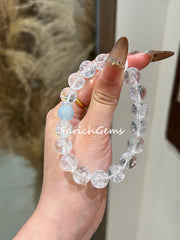 Clear Azeztulite Quartz Aquamarine Beaded Crystal Bracelet 10mm