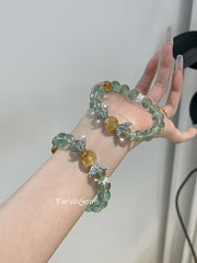 Green Fluorite Citrine Calcite Beaded Crystal Bracelet 10+12mm
