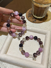 Purple Lepidolite Clear Quartz Amethyst Kunzite Beaded Crystal Bracelet 11+12mm