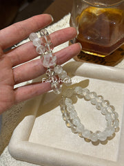 White Snow Phantom Clear Quartz Beaded Crystal Bracelet 9mm