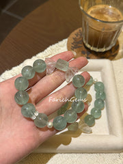 Green Fluorite Clear Quartz Pearl Beaded Crystal Bracelet 14mm