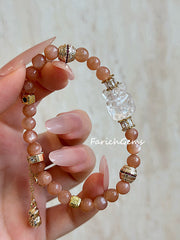 Peach Moonstone Clear Quartz Beaded Crystal Bracelet 6mm