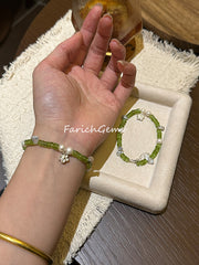 Natural Peridot Pearl Beaded Crystal Bracelet