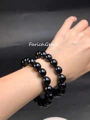 Natural Black Obsidian Beaded Crystal Bracelet 8/10/12/14/16mm