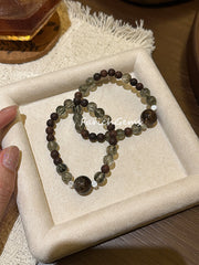 Black & Gold Super 7 Lakawood Green Rutilated Quartz Beaded Crystal Bracelet 8+12mm