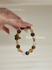 Golden Yellow Tiger's Eye Stone Citrine Rose Quartz Beaded Crystal Bracelet 8+10mm