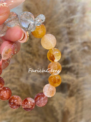 Fire+Yellow Hematoid Quartz Green Phantom Quartz Tourmalinated Quartz Beaded Crystal Bracelet 11+5.3mm
