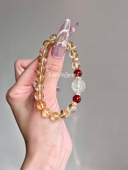 Red Agate Citrine Quartz Beaded Crystal Bracelet 8-9mm