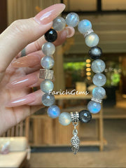 Gray Moonstone Silver Obsidian Beaded Crystal Bracelet 10mm