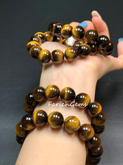 Natural Tiger's Eye Stone Beaded Crystal Bracelet 6/8/10/12/14mm (7A-Grade)
