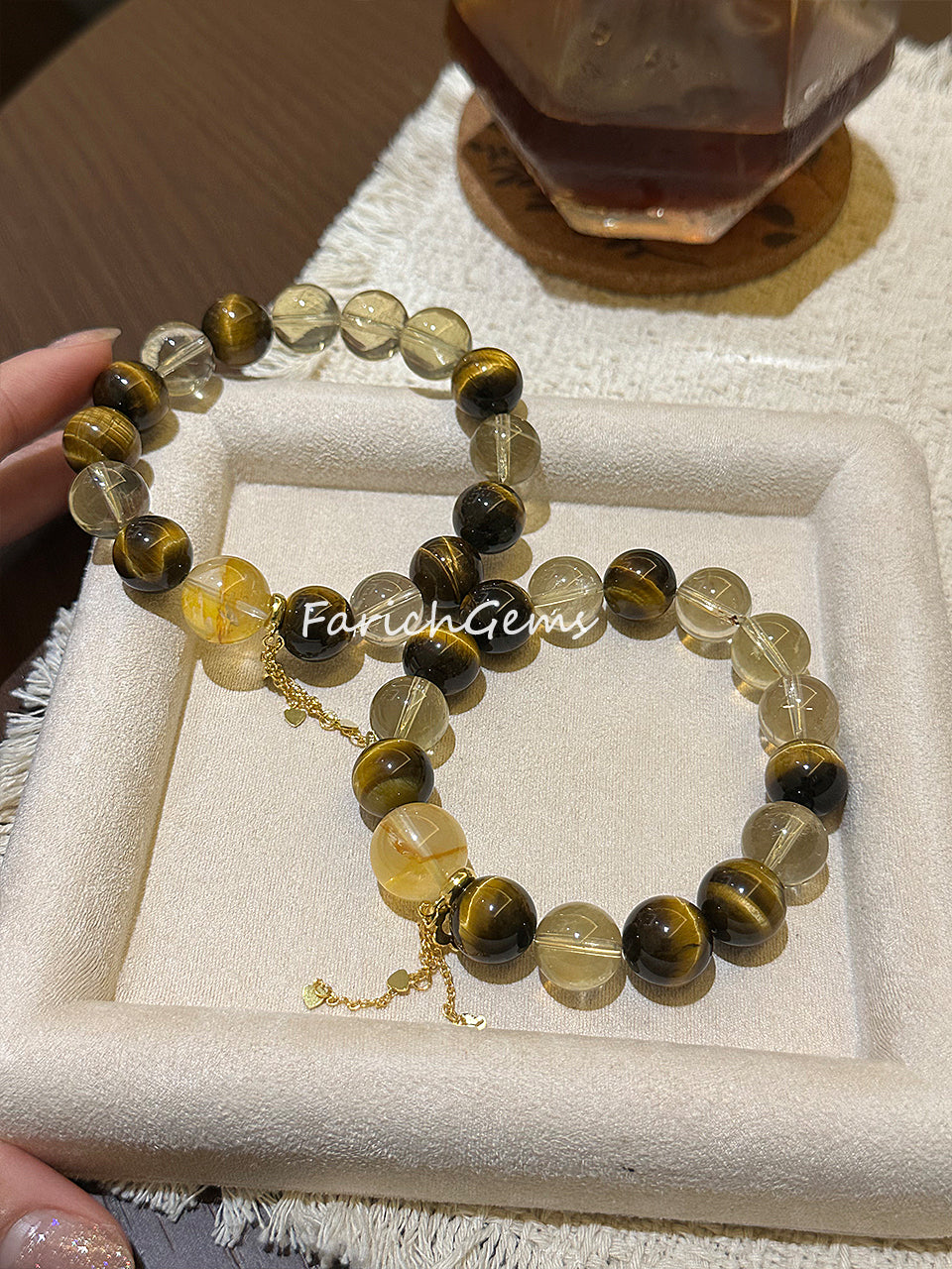 Yellow Hematoid Quartz Yellow Tiger's Eye Stone Citrine Beaded Crystal Bracelet 12-14mm