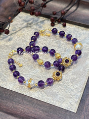 Natural Amethyst Pearl Beaded Crystal Bracelet 7mm