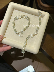 Green Quartz Clear Quartz Pearl Beaded Crystal Bracelet