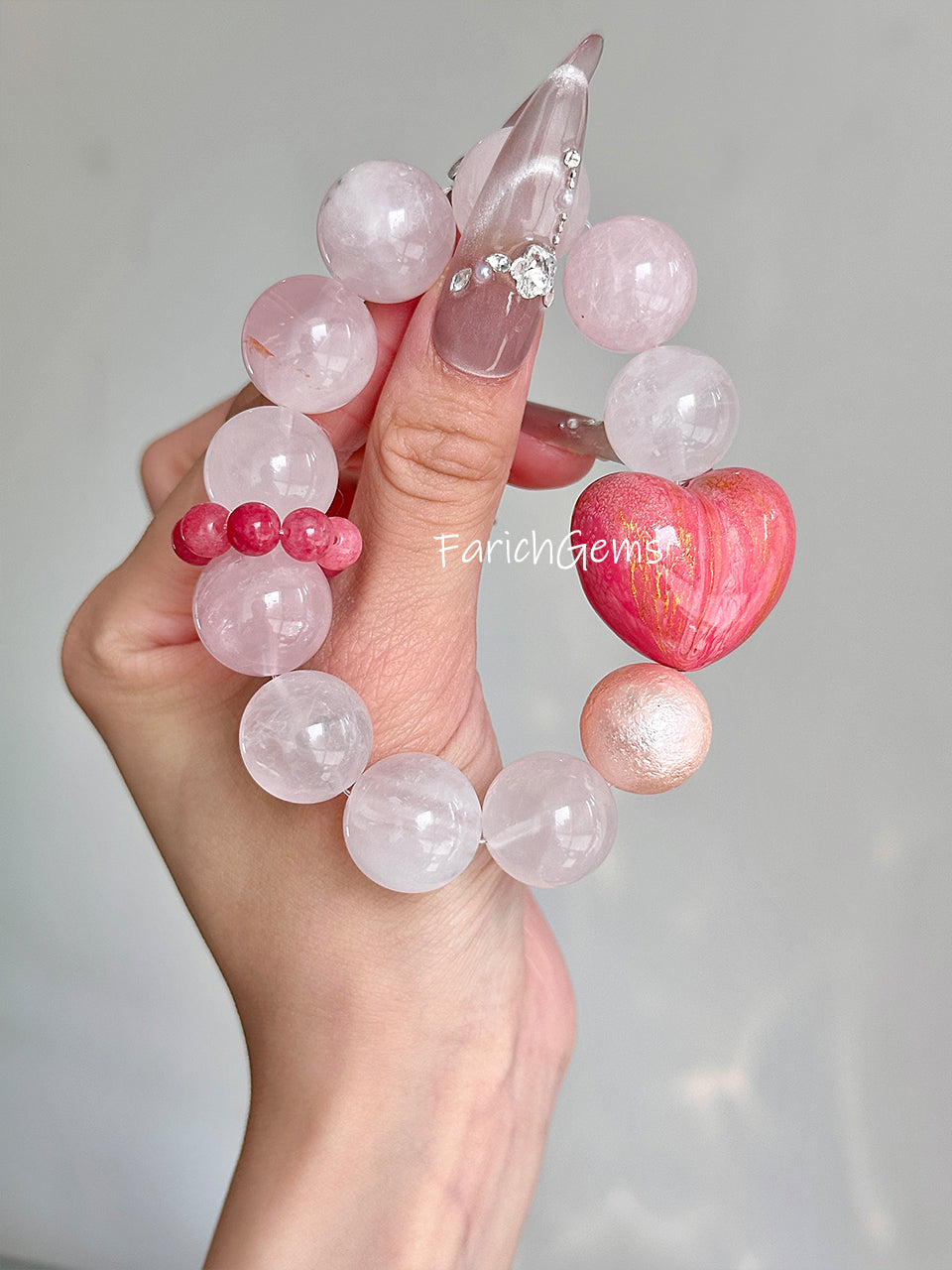 Chinese Lacquer Bead Rose Hematoid Quartz Beaded Crystal Bracelet