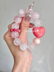 Chinese Lacquer Bead Rose Hematoid Quartz Beaded Crystal Bracelet