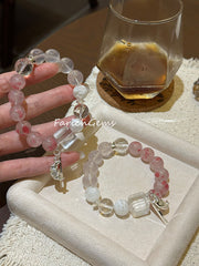 Rhodonite Snowflake Phantom Quartz Rose Quartz Clear Azeztulite Quartz Beaded Crystal Bracelet 12-14mm