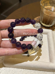 Amethyst Clear Quartz Azeztulite Quartz Beaded Crystal Bracelet 12-14mm