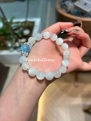White Moonstone Aquamarine Beaded Crystal Bracelet 10+12mm