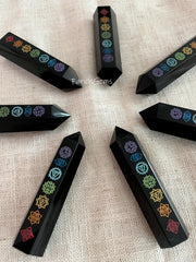 7 Chakra Black Obsidian Tower, Energy Obsidian Crystal Wand