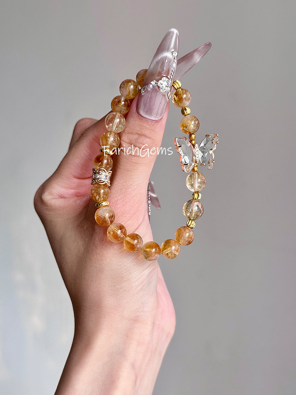 Citrine Quartz Beaded Crystal Bracelet 8-9mm