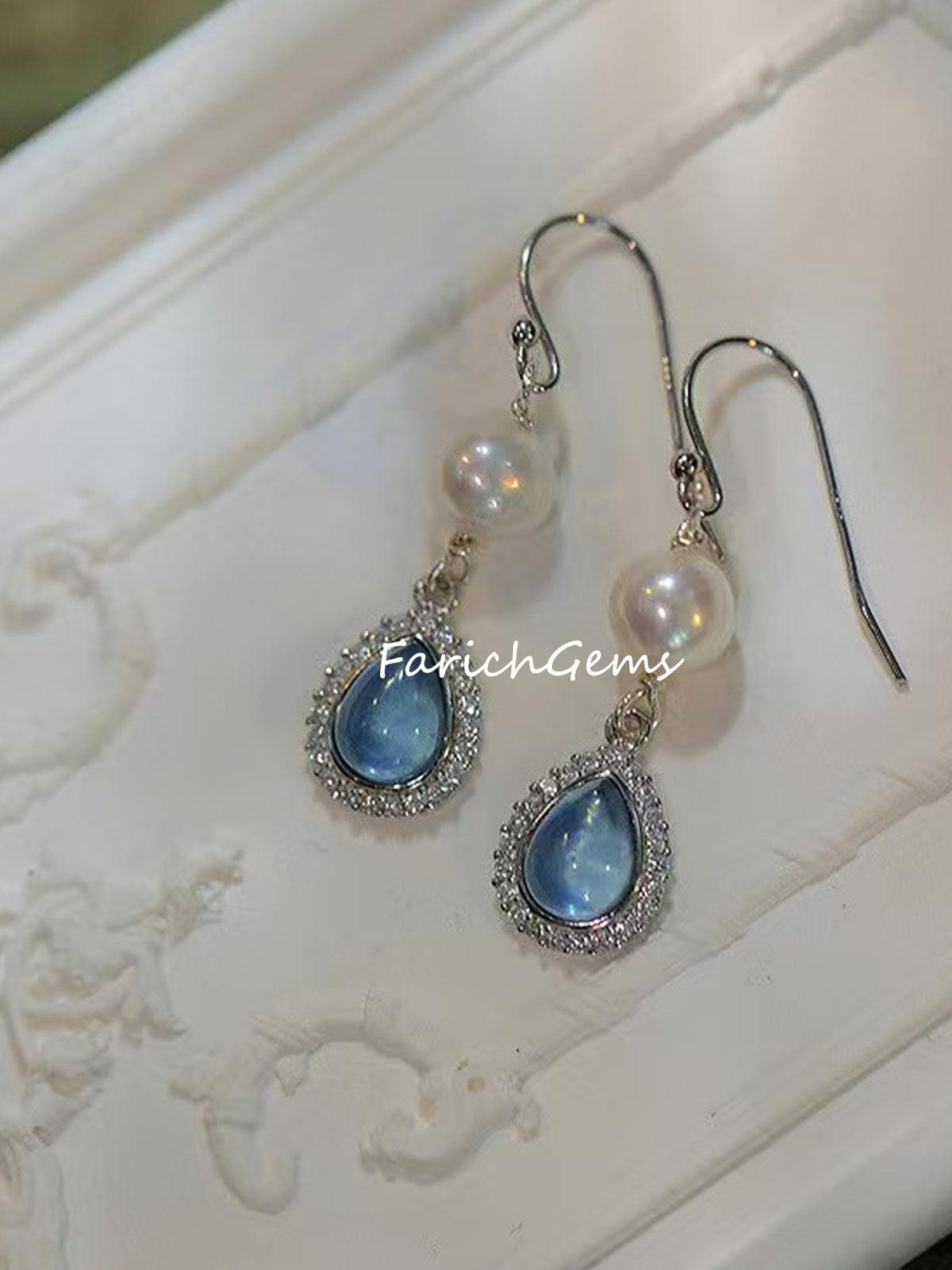 Natural Aquamarine Pearl 925 Sterling Silver Earring