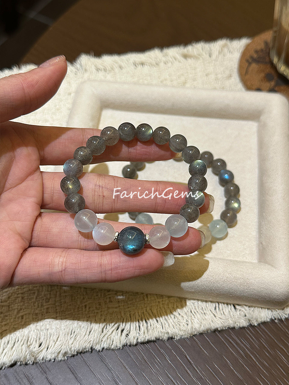 Labradorite Blue Moonstone Aquamarine Beaded Crystal Bracelet 9+10+12mm