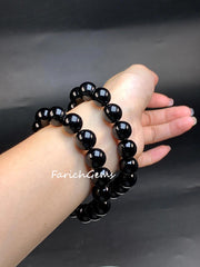 Natural Black Obsidian Beaded Crystal Bracelet 8/10/12/14/16mm