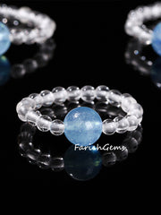 Aquamarine Clear Quartz Crystal Elastic Ring 3+6mm