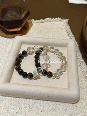 Clear Quartz Colored Herkimer Red Tiger's Eye Stone Beaded Crystal Bracelet 10+11+12mm