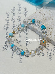 Natural Turquoise Clear Quartz Beaded Crystal Bracelet