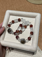 Red Hematoid Quartz Clear Quartz Beaded Crystal Bracelet 9+11mm