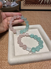 Green Fluorite Rose Quartz Clear Quartz Beaded Crystal Bracelet 13mm