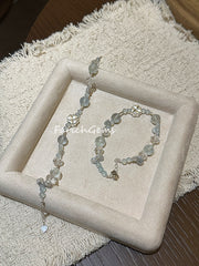Aquamarine Pearl Clear Quartz Beaded Crystal Bracelet 4+8mm
