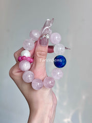 Rose Quartz Blue Agate Beaded Crystal Bracelet 16-18mm