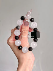 Rose Quartz Silver Obsidian Beaded Crystal Bracelet 8+15mm