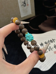 Agarwood Amber Turquoise Beaded Crystal Bracelet 8mm
