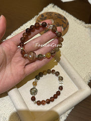 Rutilated Quartz Four-Season Phantom Quartz Clear Quartz Red Hematoid Quartz Beaded Crystal Bracelet 8-9mm