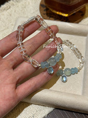 Clear Quartz Aquamarine Blue Topaz Beaded Crystal Bracelet 10mm
