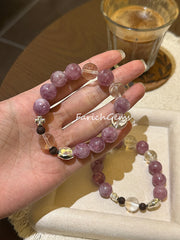 Lakawood Clear Quartz Purple Mica Beaded Crystal Bracelet 12mm