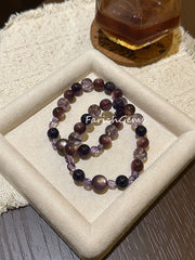 Amethyst Purple Lepidolite Purple Azeztulite Quartz Beaded Crystal Bracelet 9+10+12mm