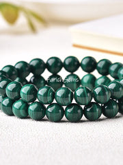 Natural Malachite Beaded Crystal Bracelet 6/8/10/12/14mm (7A-Grade)