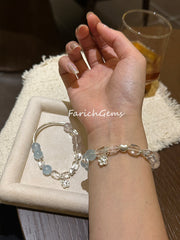 Clear Quartz Aquamarine Rose Quartz Beaded Crystal Bracelet 9-10mm