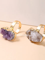 Adjustable Natural Crystal Cluster Ring, Clear Quartz/Amethyst Cluster Ring