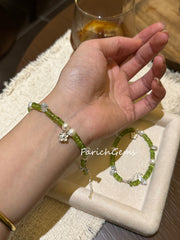 Natural Peridot Pearl Beaded Crystal Bracelet