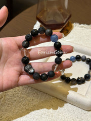 Kyanite Silver Sheen Obsidian Clear Quartz Blue Tigher's Eye Beaded Crystal Bracelet 10-12mm