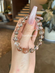 Black & Gold Super 7 Sunstone Clear Quartz Beaded Crystal Bracelet 8+10mm