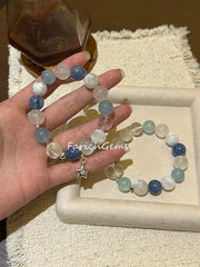 Blue Tones Multi-Gemstone Beaded Crystal Bracelet 11-12mm