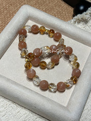 Peach Moonstone Citrine Beaded Crystal Bracelet 9+11mm