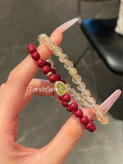 Double Wrap Cinnabar Citrine Azeztulite Quartz Beaded Crystal Bracelet 6mm